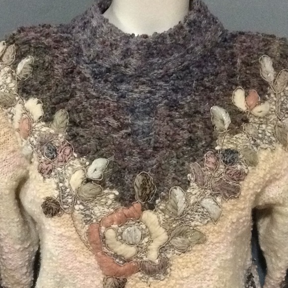 MarieaKim Mariea Kim Vintage Wool Blend Cowl Neck Oversize Holiday Sweater Sz L - Picture 2 of 7